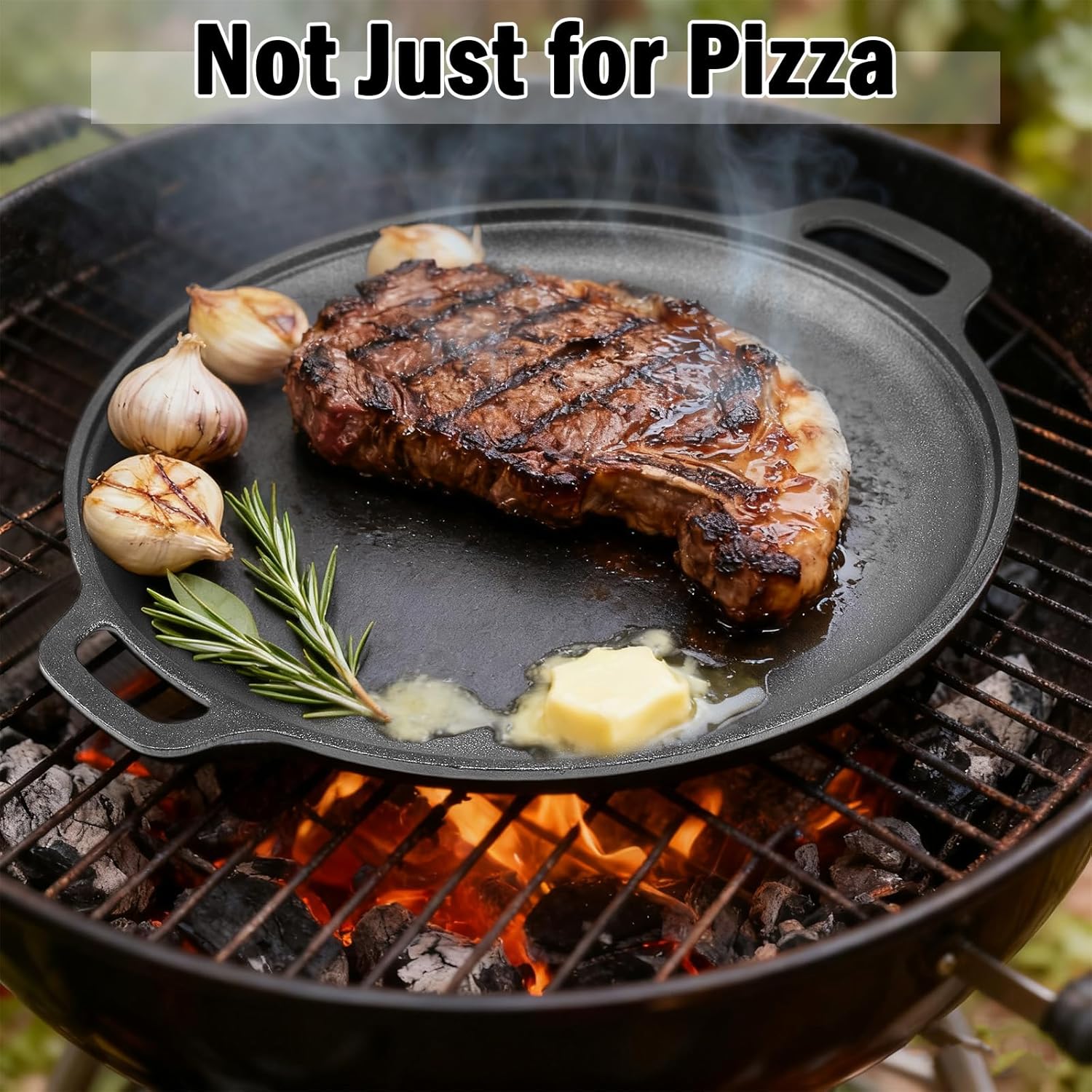 Skiennix 13.8 Inch Cast Iron Pizza Pan - Heavy-Duty Round Comal for Even Heating | Oven, Grill & Campfire Use