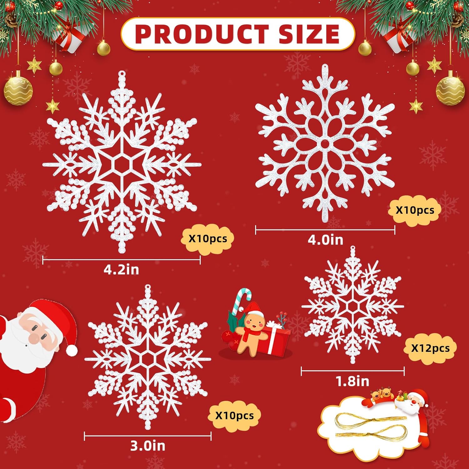 Miucat 42pcs White Snowflake Ornaments - Glittering Christmas Tree Decorations | Winter Party Decor