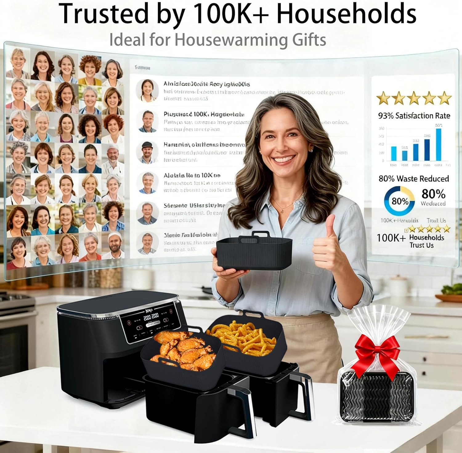 Ninja Silicone Air Fryer Liners - Reusable 8QT Dual Basket | Easy-Clean Dishwasher-Safe 2-Pack
