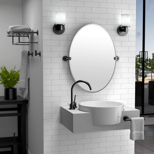 Gatco 1481MX Latitude II Round Toilet Brush and Holder, Freestanding Bathroom Toilet Brush Set, Matte Black
