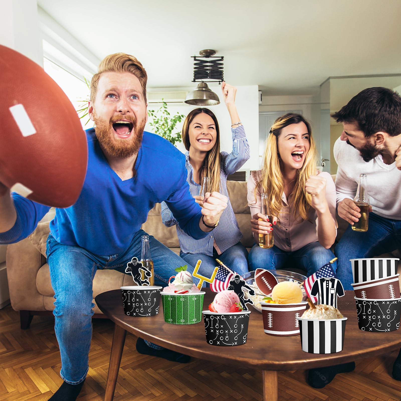 HAKOTI 48Pcs Football Party Supplies Kit - Football Ice Cream Bowls Party Snack Bowls Birthday Themed Decoration for Game Day Party,Sports Event