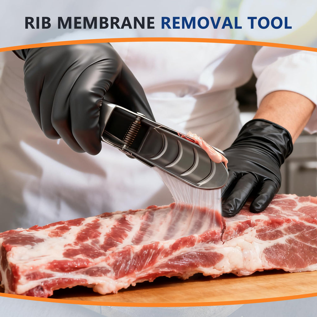 UoeRing Rib Membrane Remover Tool - Upgraded Thick 304 Food-Grade Stainless Steel with Ergonomic Full-Rubber Grip for Effortless BBQ Rib Prep, Pork Rib Skinner, and Meat Preparation
