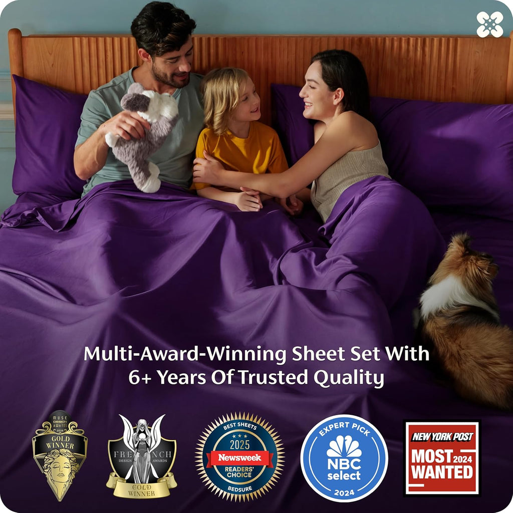 Bedsure King Size Cooling Sheets Set - Breathable Rayon from Bamboo | Soft & Luxurious Plum Color, Deep Pocket Up to 16 Inches