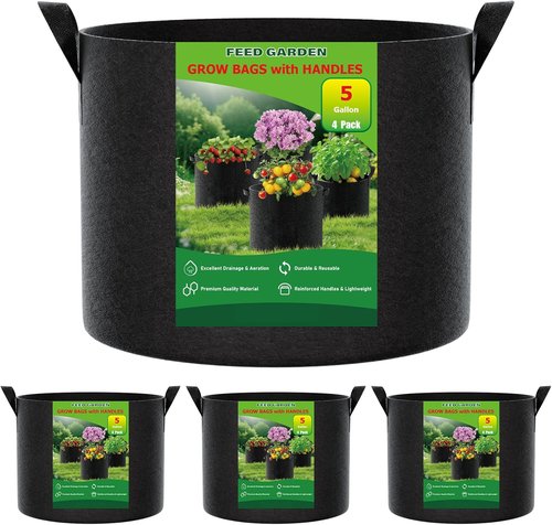 Feed Garden 5 Gallon Grow Bags - 4 Pack of 300G Non-Woven Fabric Pots with Reinforced Handles for Indoor/Outdoor Plants
