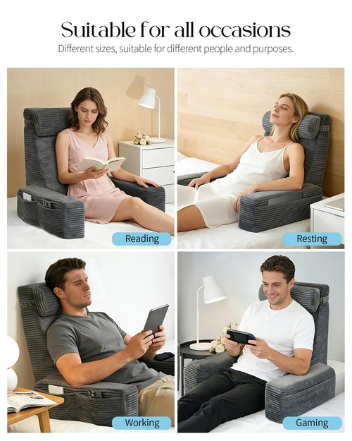 Seniny Reading Pillow for Bed Adult - 22" Back Support Pillow for Sitting Up Rest, Husband Bed Chair and Backrest Pillow with Arms, Lounge Sit Up Pillows for Dorm, Corner, Couch, Study, Watching TV