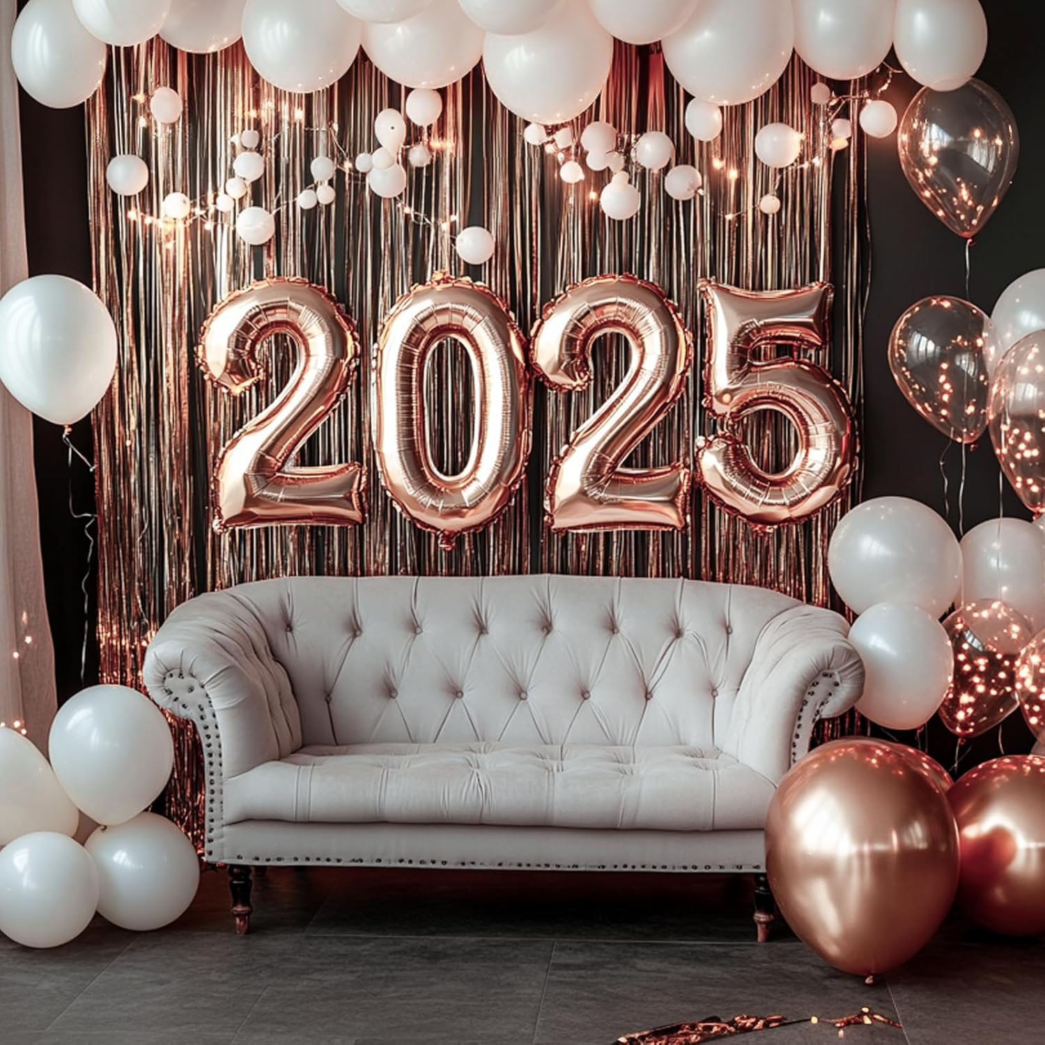 PartyWoo Rose Gold Foil Fringe Curtains - 8.2ft Tinsel Backdrop for 21st Birthday & Bridal Showers