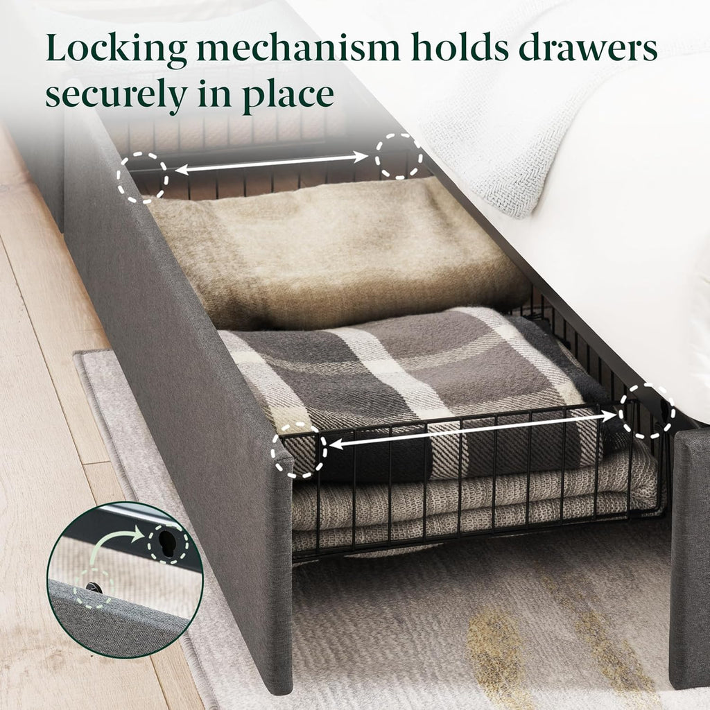 Zinus Billie Platform Bed Frame - Upholstered Design with Adjustable Headboard & 4 Storage Drawers | Queen Size