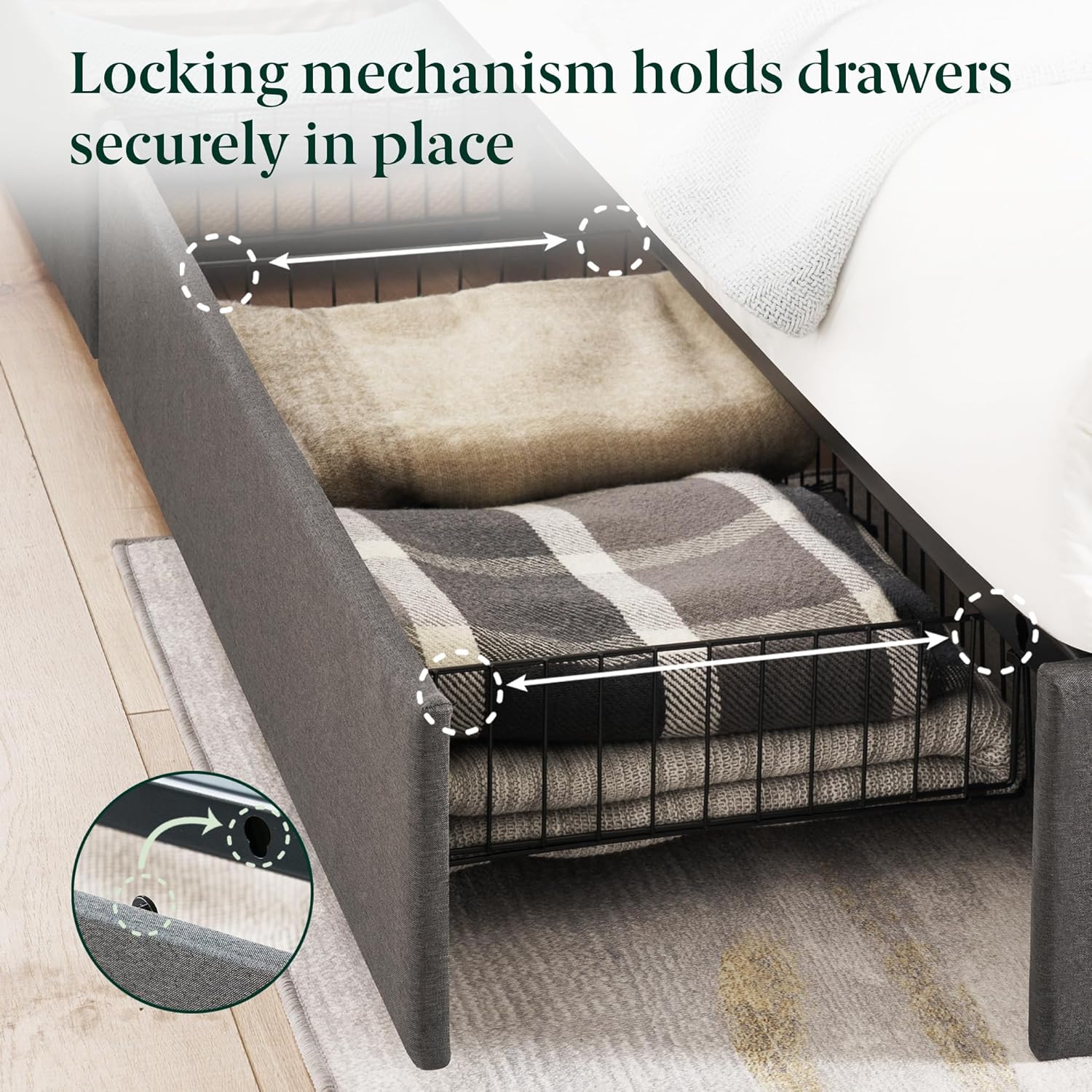 Zinus Billie Platform Bed Frame - Upholstered Design with Adjustable Headboard & 4 Storage Drawers | Queen Size