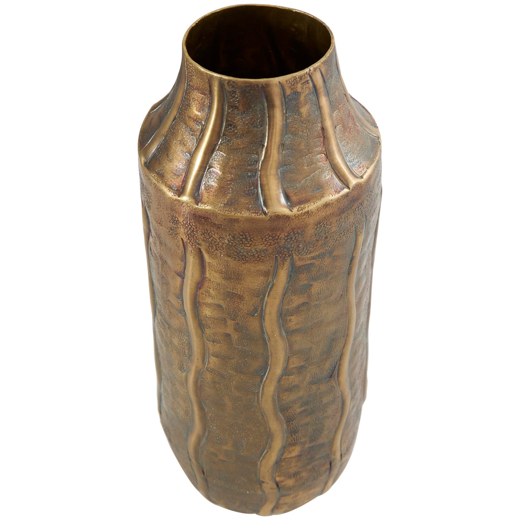 Deco 79 Metal Decorative Vase Snakeskin Inspired Centerpiece Vase with Dimensional Wavy Accents, Flower Vase for Home Decoration 6" x 6" x 14", Brass