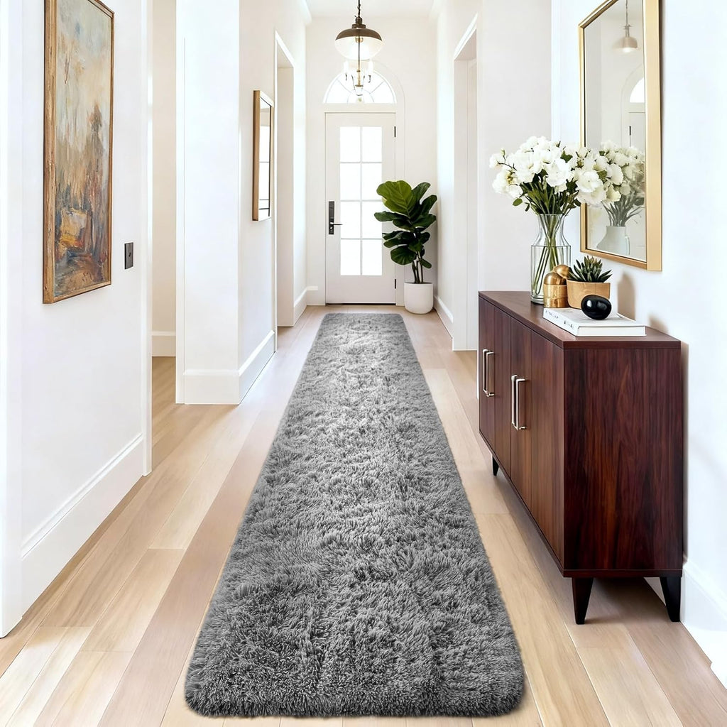 Ophanie Runner Rug - 2x10 Non-Slip Soft Grey Shag Carpet for Hallway, Bedroom & Nursery Decor