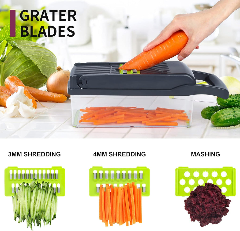 Skiennix Vegetable Chopper - Multifunctional 10-in-1 Mandoline Slicer & Dicer | Gray/Green Kitchen Gadget