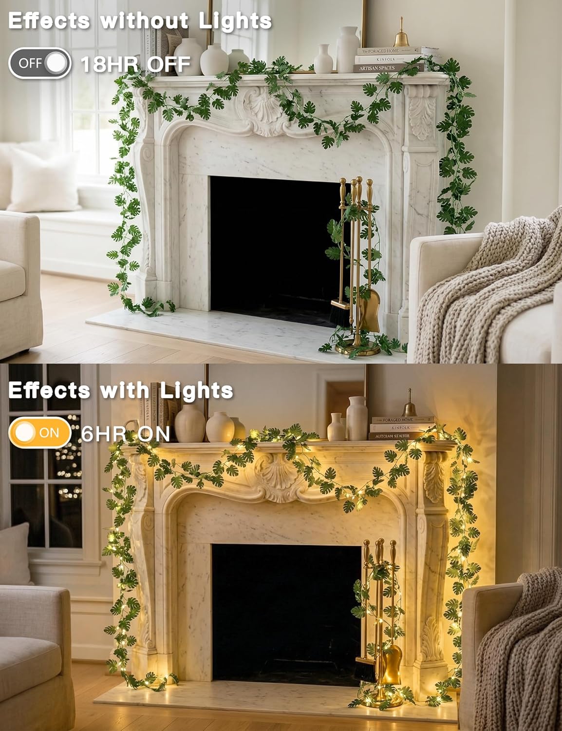 Suddus Vines String Lights - 33ft 100 LED Monstera Leaves | Battery & USB Powered with Remote for Indoor Tropical Decor