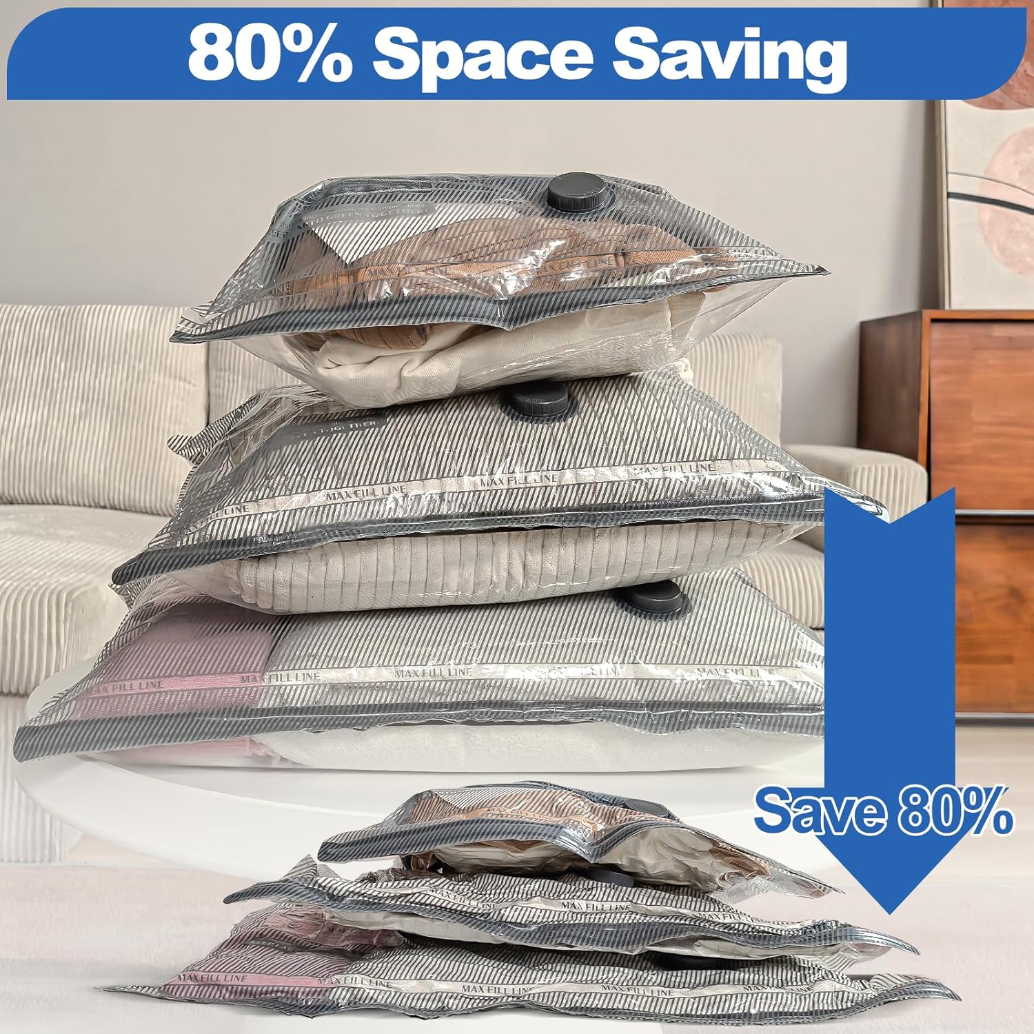Vacbird Vacuum Storage Bags - 15 Pack Travel Size with USB Pump | Space-Saving Solution for Clothes