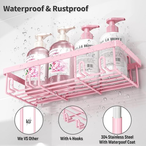 Liuoud Shower Caddy Organizer - Rustproof Stainless Steel Wall Storage Basket Set | 5 Pack in Pink