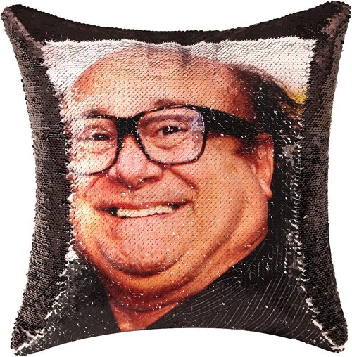 LydeLog Danny DeVito Pillow Covers Sequin Pillow Cases Funny Gag Gifts Reversible Sequin Pillow Cover Decorative Throw Cushion Case 16 x 16 Inches (Black)