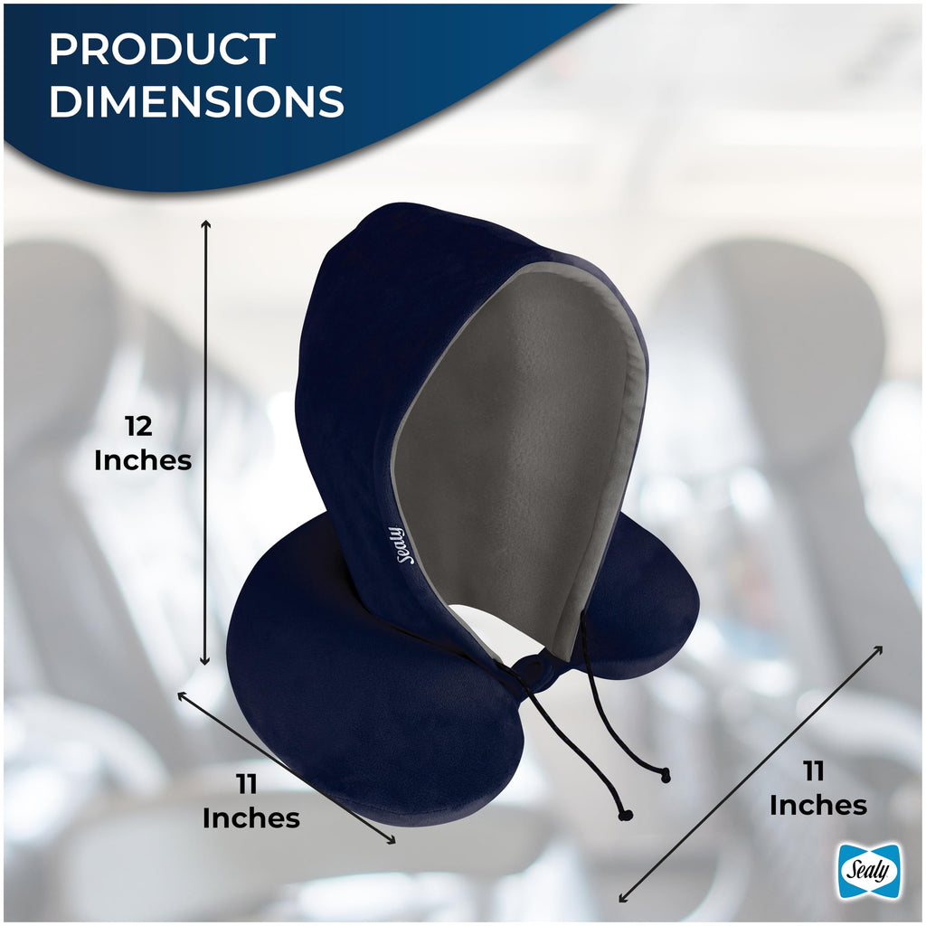 Sealy Travel Pillow - Airplane Neck Pillow with Hood, Travel Neck Pillow for Airplanes, Memory Foam Travel Pillow, Premium Support Travel Pillows for Long Flights