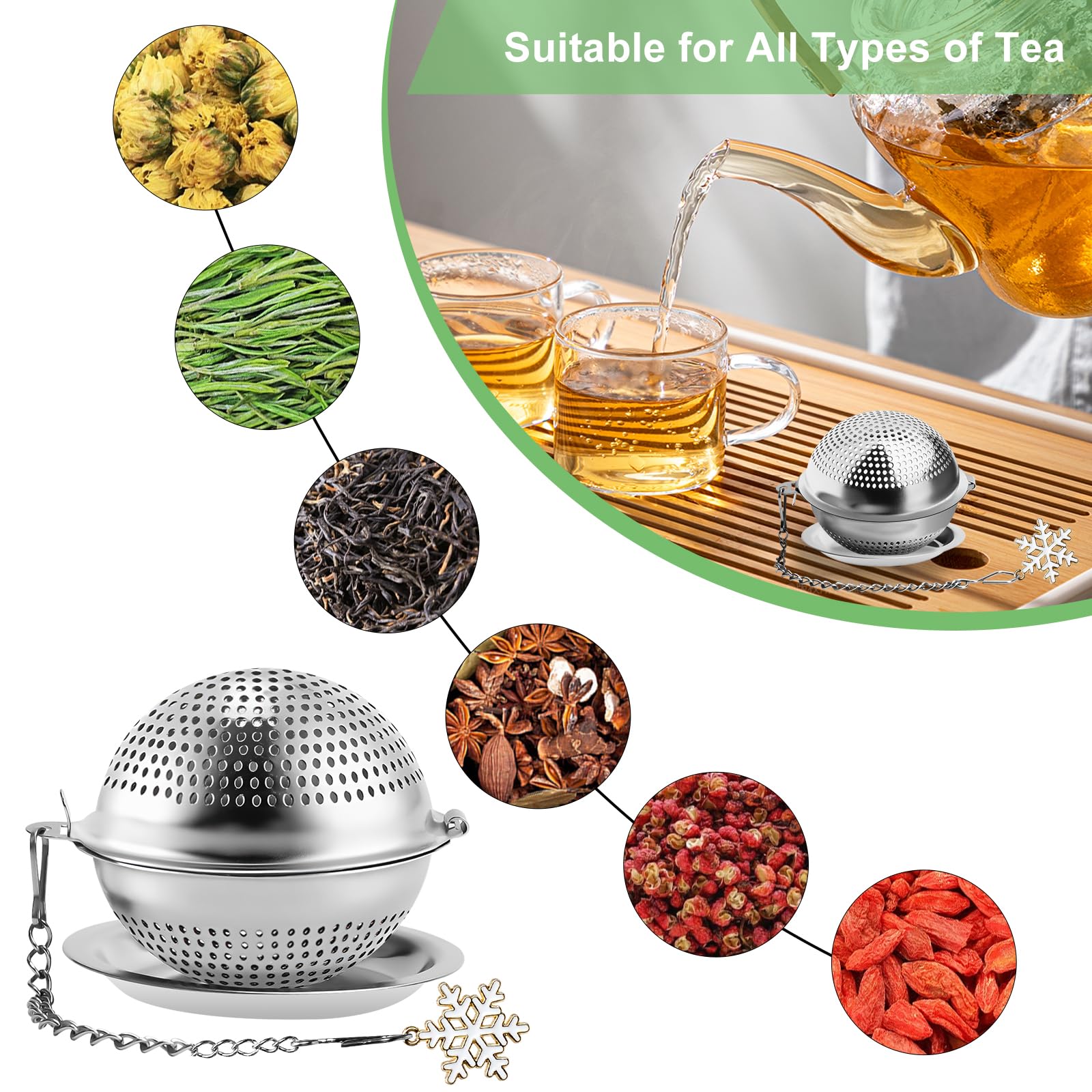 Numola 2Pcs Tea Ball Infuser - Locking Clasp Tea Strainer with Chain, Food Grade 304 Stainless Steel Loose Leaf Tea Steeper for Herbal/Green/Black Tea - Reusable Tea Infuser for Home, Office & Travel