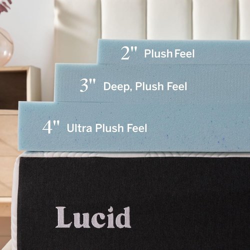 Lucid 2 Inch Memory Foam Mattress Topper - Queen Size Cooling Gel Bed Topper for Pressure Relief