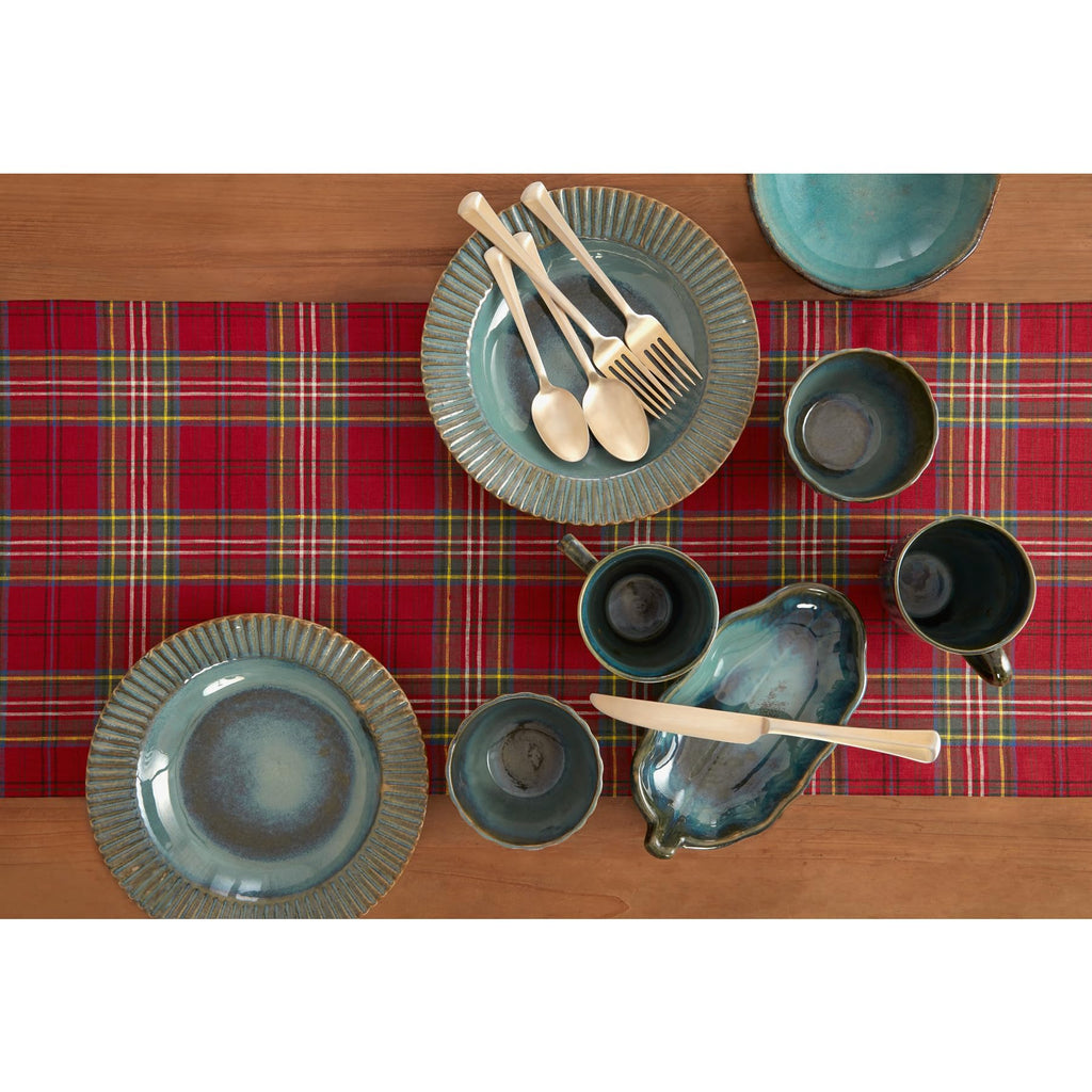 Solino Home Table Runner 90 Inches Long - 100% Pure Linen Red Classic Tartan Plaid Table Runner 14 x 90 Inch for Dining