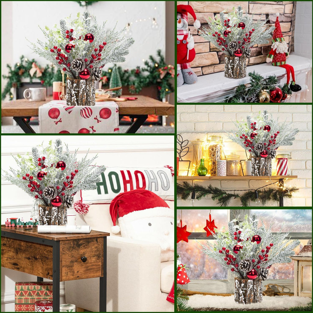 Skiennix Christmas Table Decorations - 14-Inch Potted Christmas Tree with Lights & Pine Cones | Holiday Centerpiece