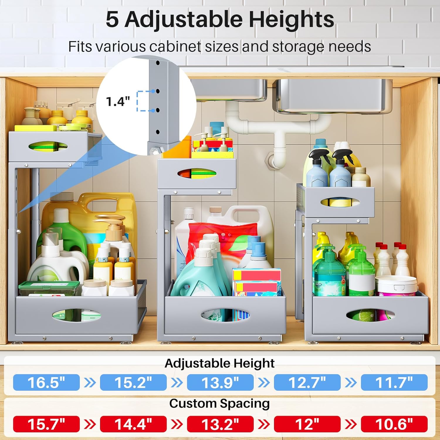 Under Sink Organizer by [Brand Name] - 2 Pack 2 Tier Pull Out Cabinet Storage with Mesh Drawers | Grey