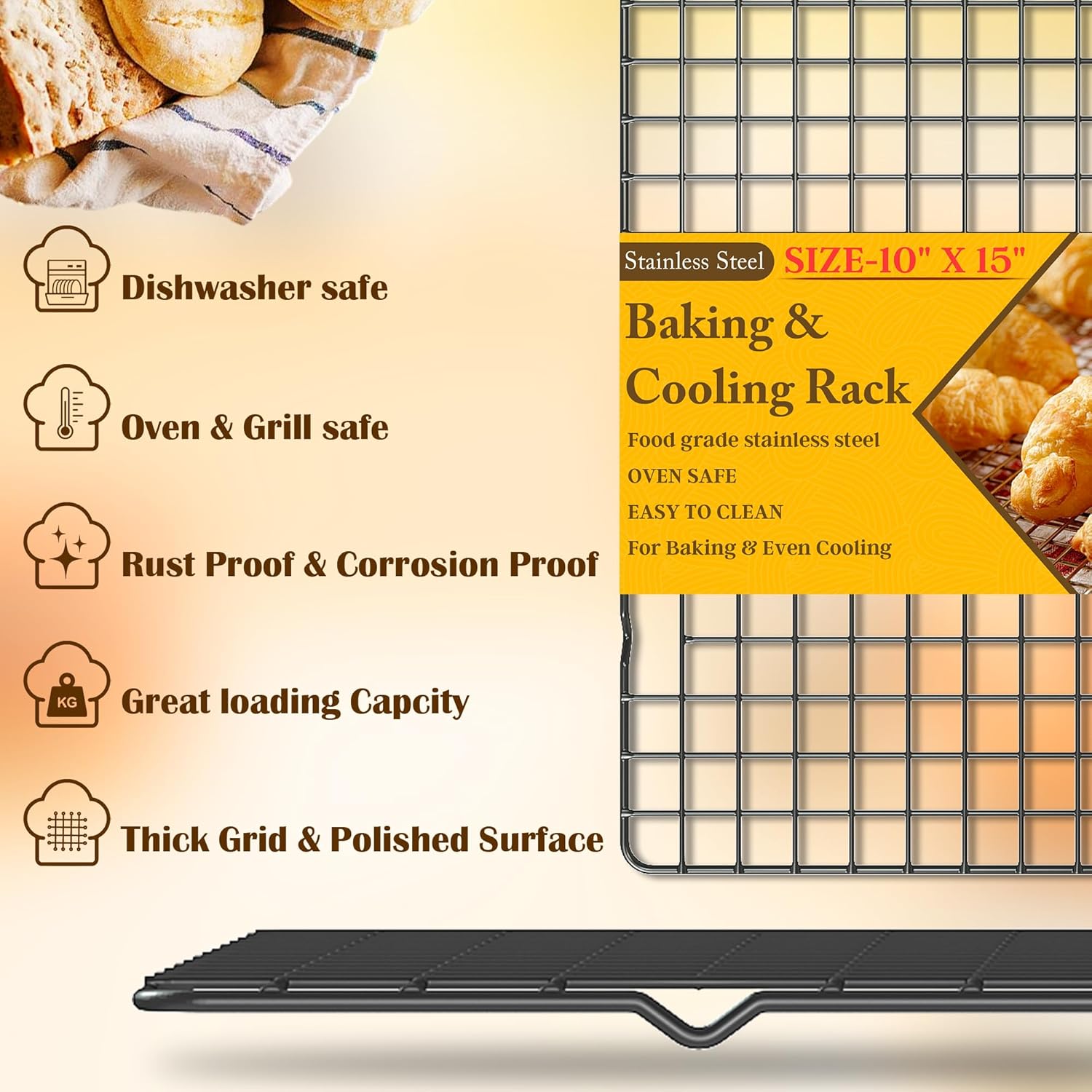 Skiennix Cooling Racks | 2-Piece Heavy Duty Stainless Steel Baking Rack - 10" x 15" - Oven & Dishwasher Safe - Black