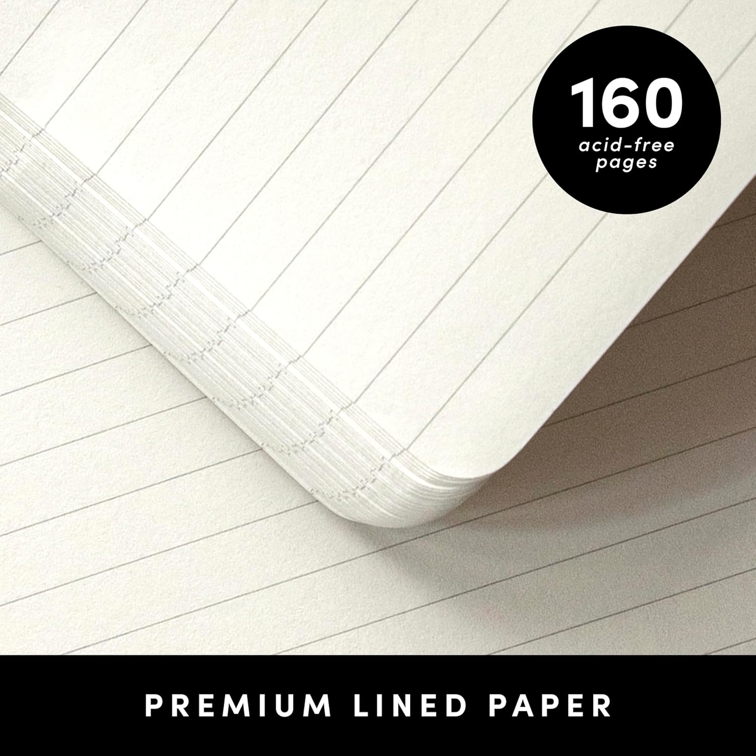 Paperage Lined Journal Notebook - Medium Black Hardcover, 160 Pages, 100 GSM Thick Paper for Work & School