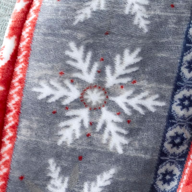 Nordic Reindeer Fleece Throw Blanket 78x78 Red - Cozy Holiday Decor