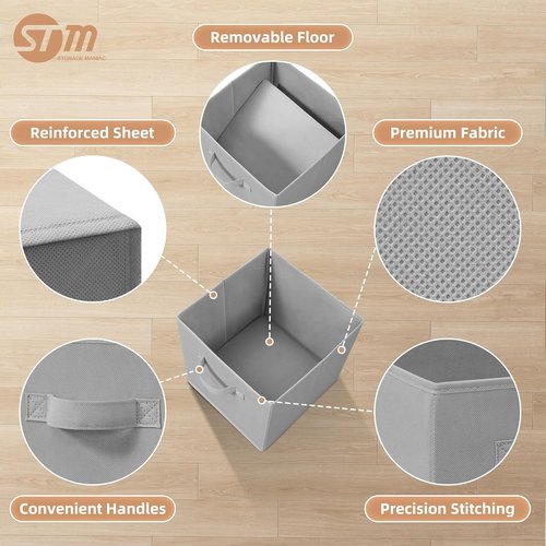 **Storage Maniac 11-Inch Collapsible Storage Cubes - Durable Fabric Bins for Closet & Office | 6-Pack Grey**
