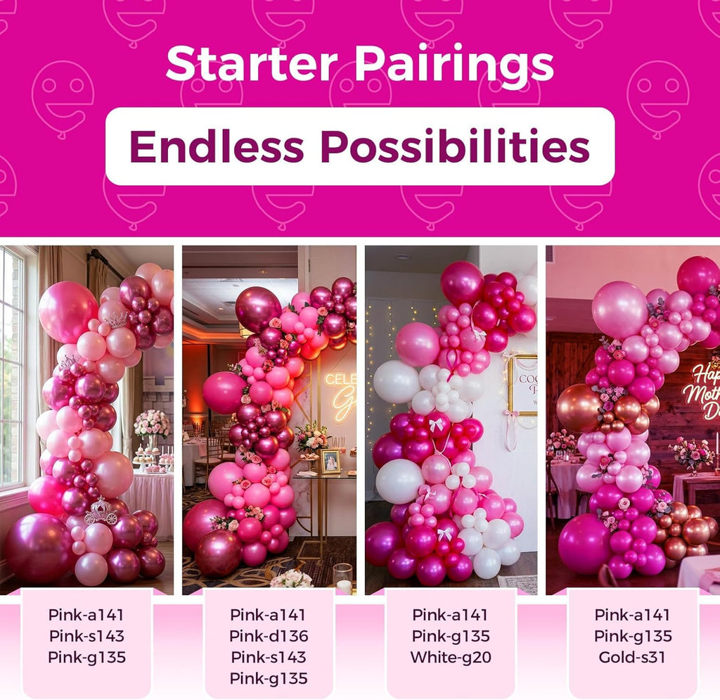 Bezente Pearl Hot Pink Balloons - 100 Pack 12-Inch Round Helium Balloons for Birthday & Gender Reveal Decor