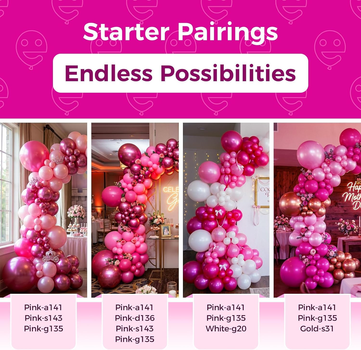 Bezente Pearl Hot Pink Balloons - 100 Pack 12-Inch Round Helium Balloons for Birthday & Gender Reveal Decor