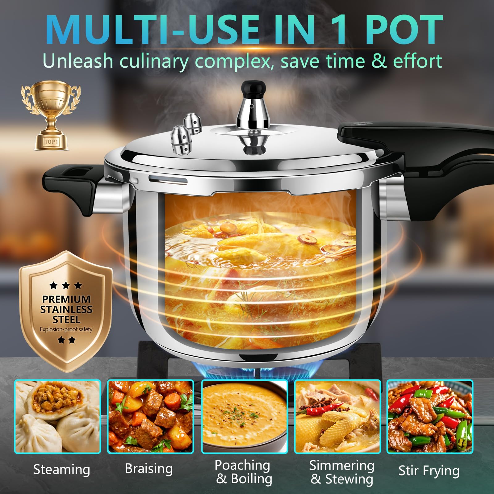 Premium 8.46 Quart Stainless Steel Pressure Cooker, Quality Crafted Kitchen Cookware, Professional Performance, Durable Design for Daily Family Cooking