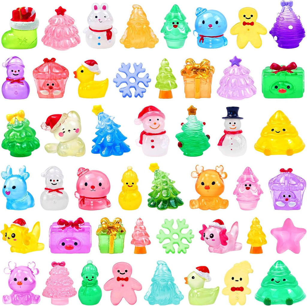 Skiennix Luminous Mini Christmas Figurines - 52 Pcs Glow in The Dark Resin Snowman Decor for Holiday Crafts