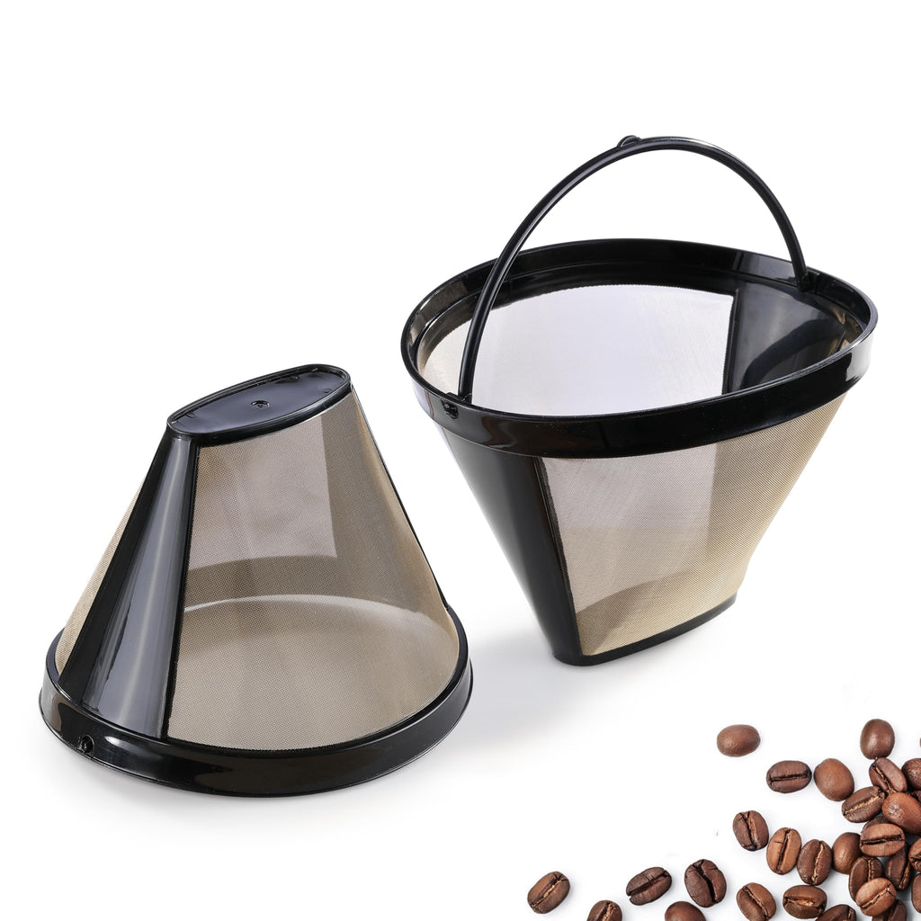 2 Pack Reusable Coffee Filters, Gold Metal Permanent Coffee Filter Basket Replacement for Cuisinart and Ninja Coffee Maker (8-12 Cup), Food-grade and Easy Cleaning