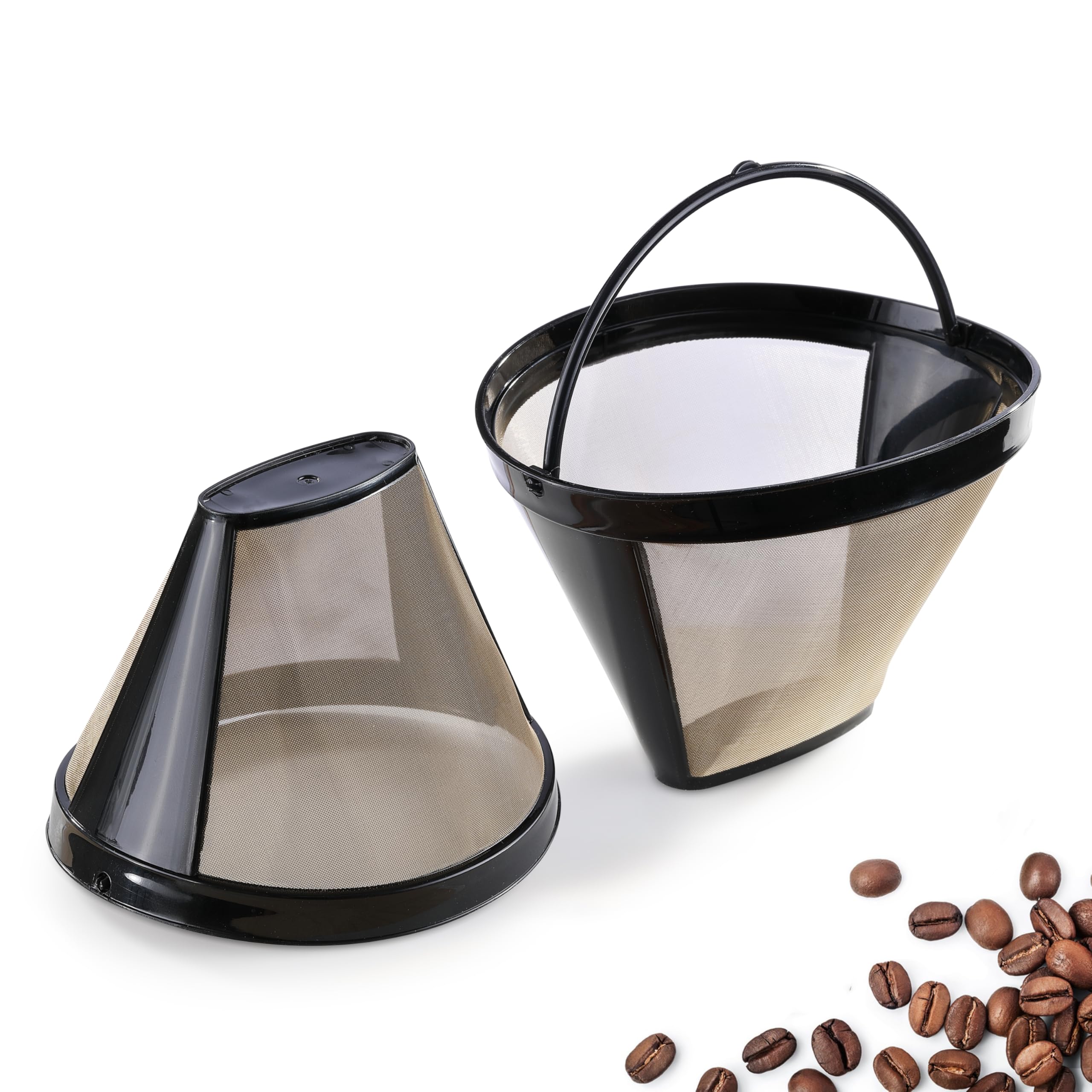 2 Pack Reusable Coffee Filters, Gold Metal Permanent Coffee Filter Basket Replacement for Cuisinart and Ninja Coffee Maker (8-12 Cup), Food-grade and Easy Cleaning