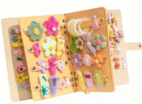 Aiqriwv Felt Hair Accessories Organizer with 2 Inner Pages, Large Capacity Travel Book-Style Holder for Hair Clips, Headbands, Barrettes（Yellow）