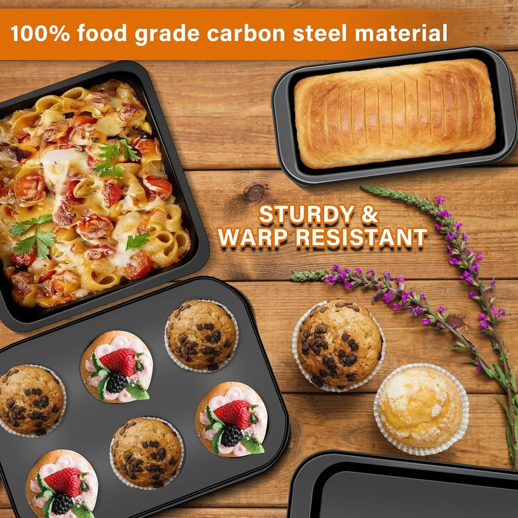 Skiennix 6-Piece Carbon Steel Bakeware Set - Nonstick Baking Pans in Black for Versatile Cooking & Baking