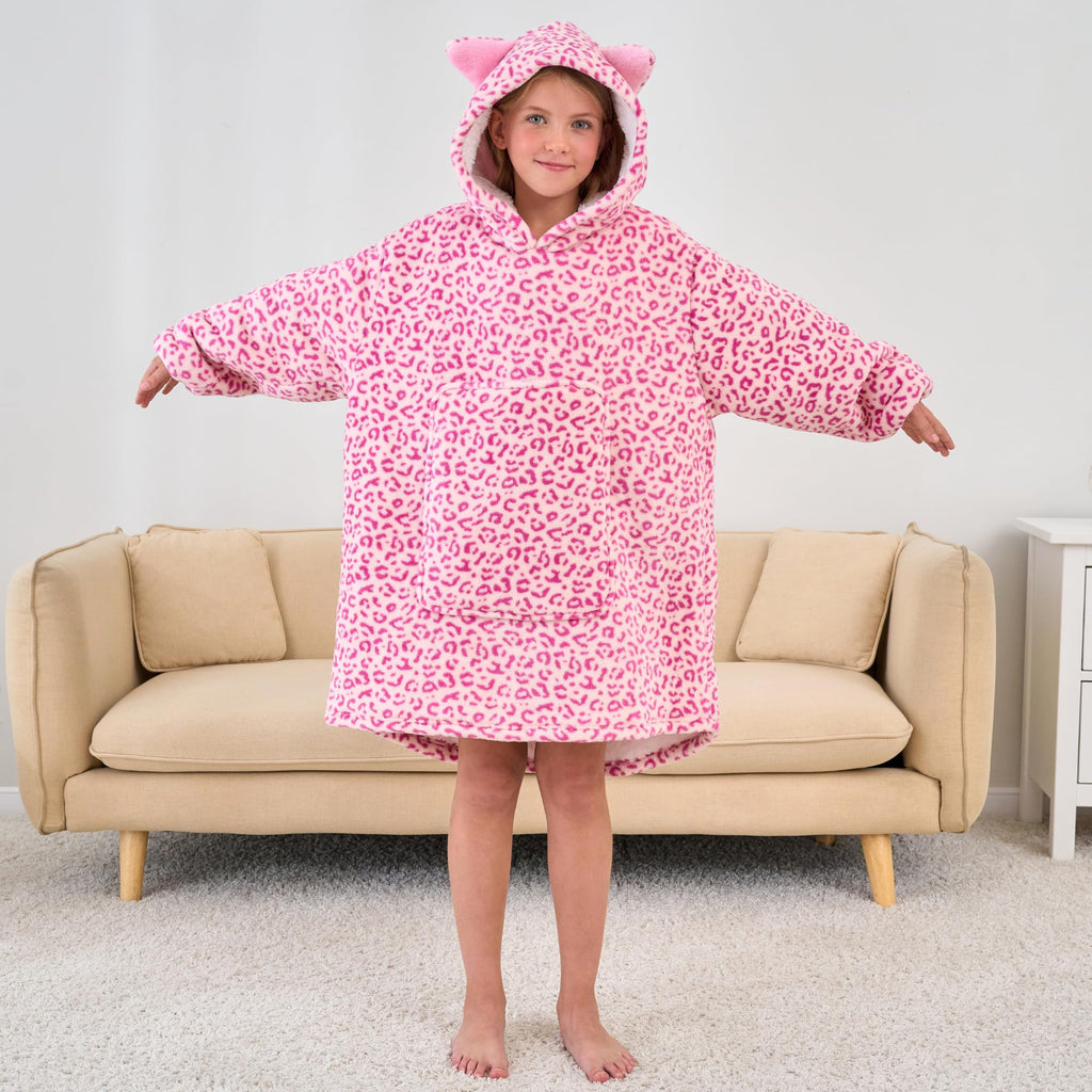 Unicorn Wearable Blanket Hoodie for Girls Unicorn Oversized Hoodie for Kids (Leopard, 8-9 Years)