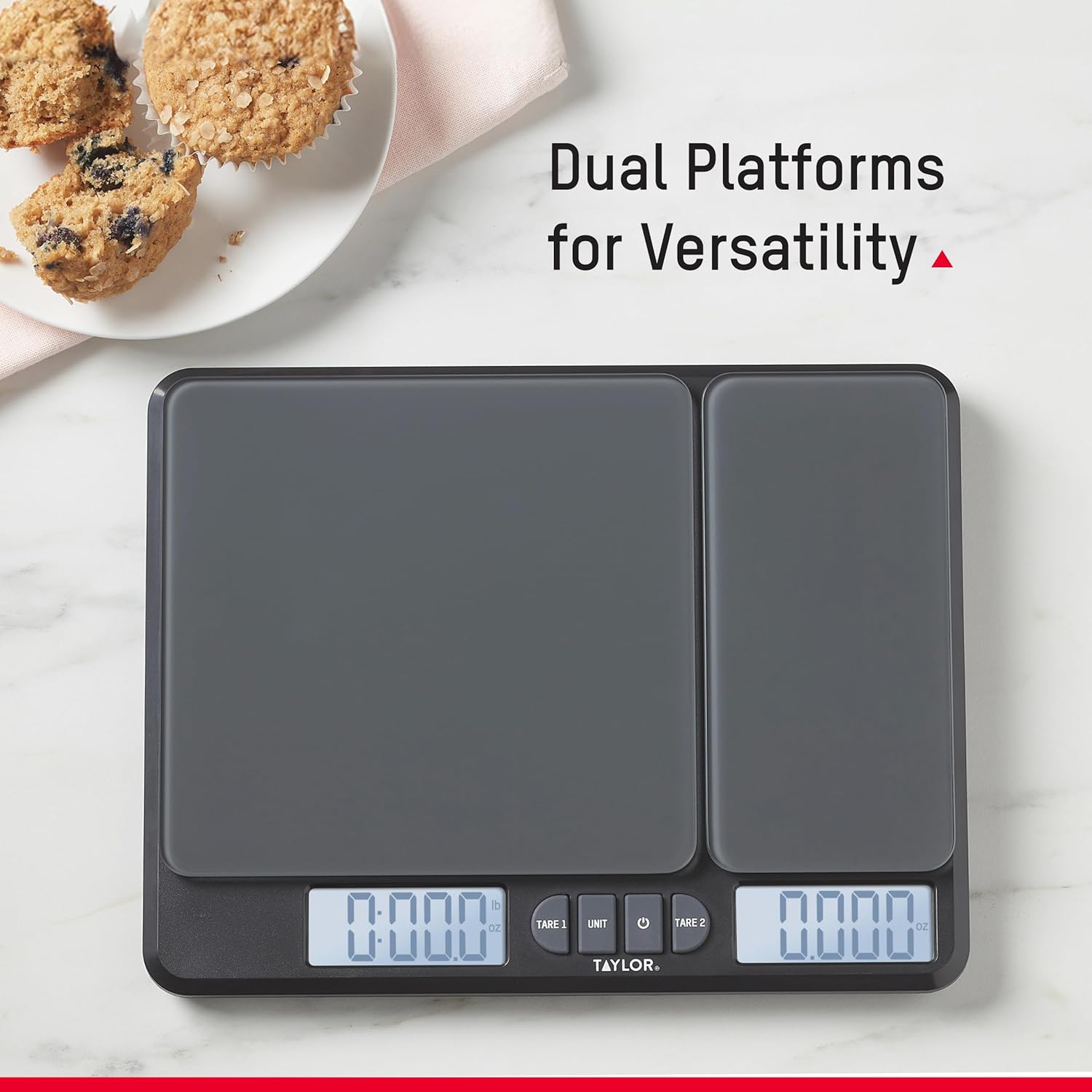Taylor Dual Platform Kitchen Scale - Digital Grams & Ounces for Weight Loss & Cooking | 15lb Capacity, Black