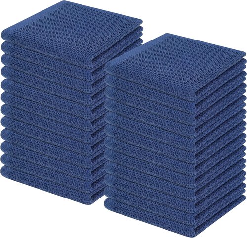 Homaxy 100% Cotton Waffle Weave Dish Cloths - Ultra Soft & Absorbent Kitchen Towels | 12x12 Inches, Navy Blue, 24-Pack