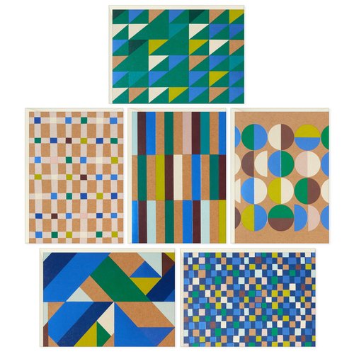 Hallmark Geometric Note Card Assortment (24 Blank Cards with Envelopes) Blue Foil, Green, Yellow, Kraft Brown