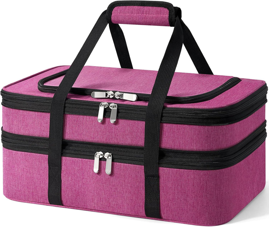 Skiennix Insulated Double Casserole Carrier - Portable Hot/Cold Food Tote for Potlucks | Fits 9" x 13" Dish - Pink