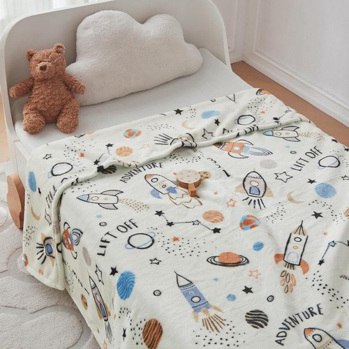 COOVA Kids Throw Blanket - Soft Cartoon Fleece, 50x60 Inch | Perfect Gift for Boys & Girls Ages 2-12, Spaceship Green
