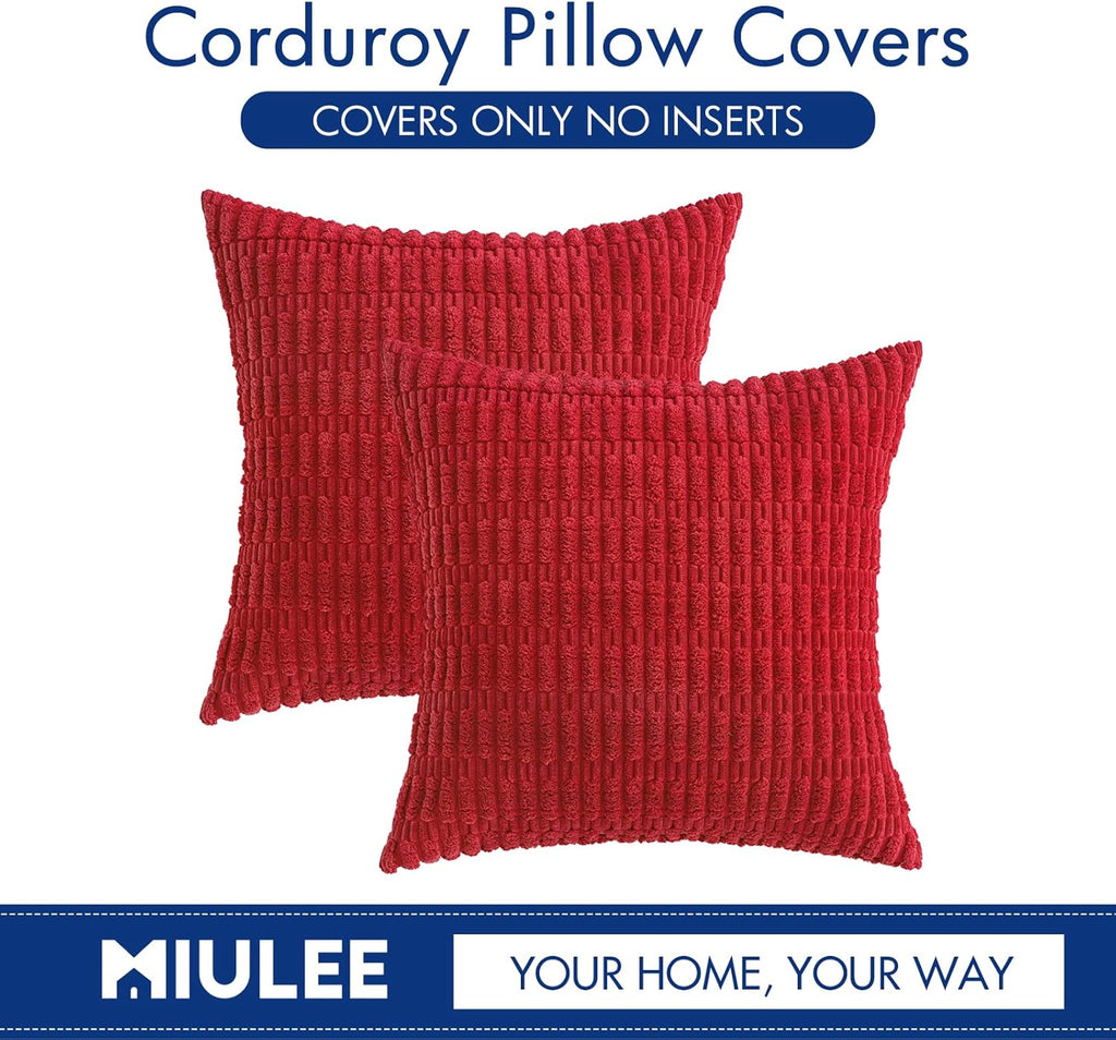 MIULEE Red Corduroy Decorative Pillow Covers - Soft Boho Striped 18x18 Inch for Modern Farmhouse Decor