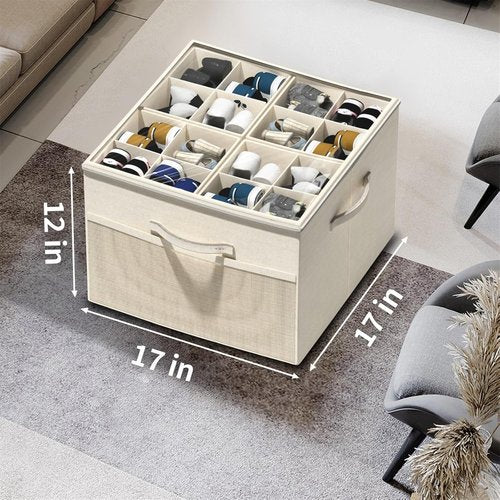 Aokeyee Shoe Organizer - Foldable Storage Box with Adjustable Dividers | Fits 16-32 Pairs, Clear Cover