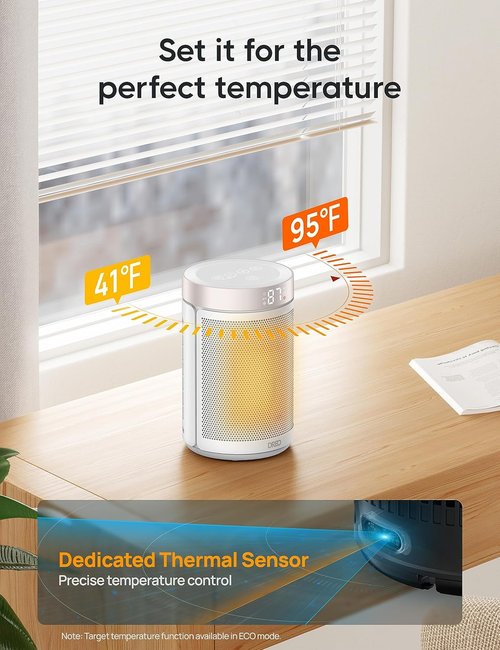 DREO Portable Electric Space Heater - 1500W PTC Ceramic with Thermostat, Remote & Digital Display | 12H Timer