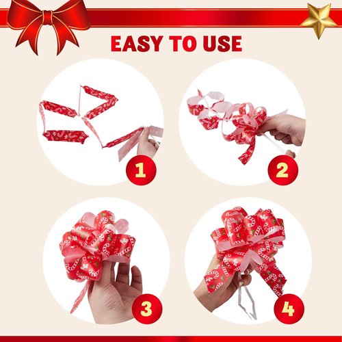 JOYIN 12 PCS Large Christmas Pull Bows - 5” Wide Gift Wrapping & Holiday Décor for Trees, Wine Bottles, & More