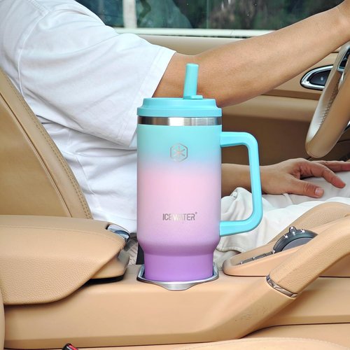 ICEWATER 40 oz Insulated Tumbler - 100% Leak Proof with 2 Lids & Handle | Cup Holder Friendly (Violet)