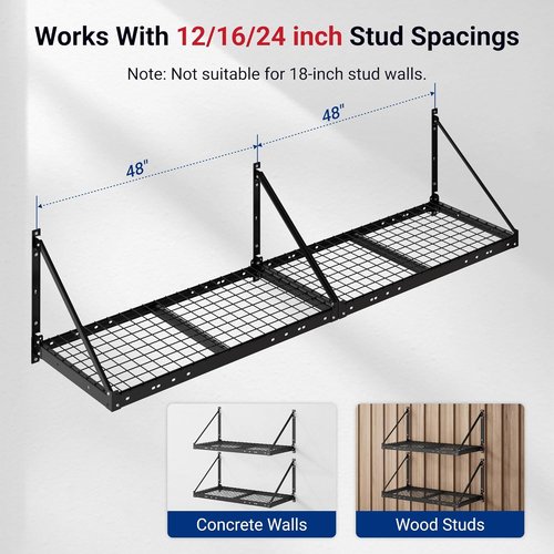 FLEXIMOUNTS 2-Pack Garage Wall Shelving | Heavy-Duty 2x4ft Storage Rack with 660lbs Capacity & Brace Guardrail