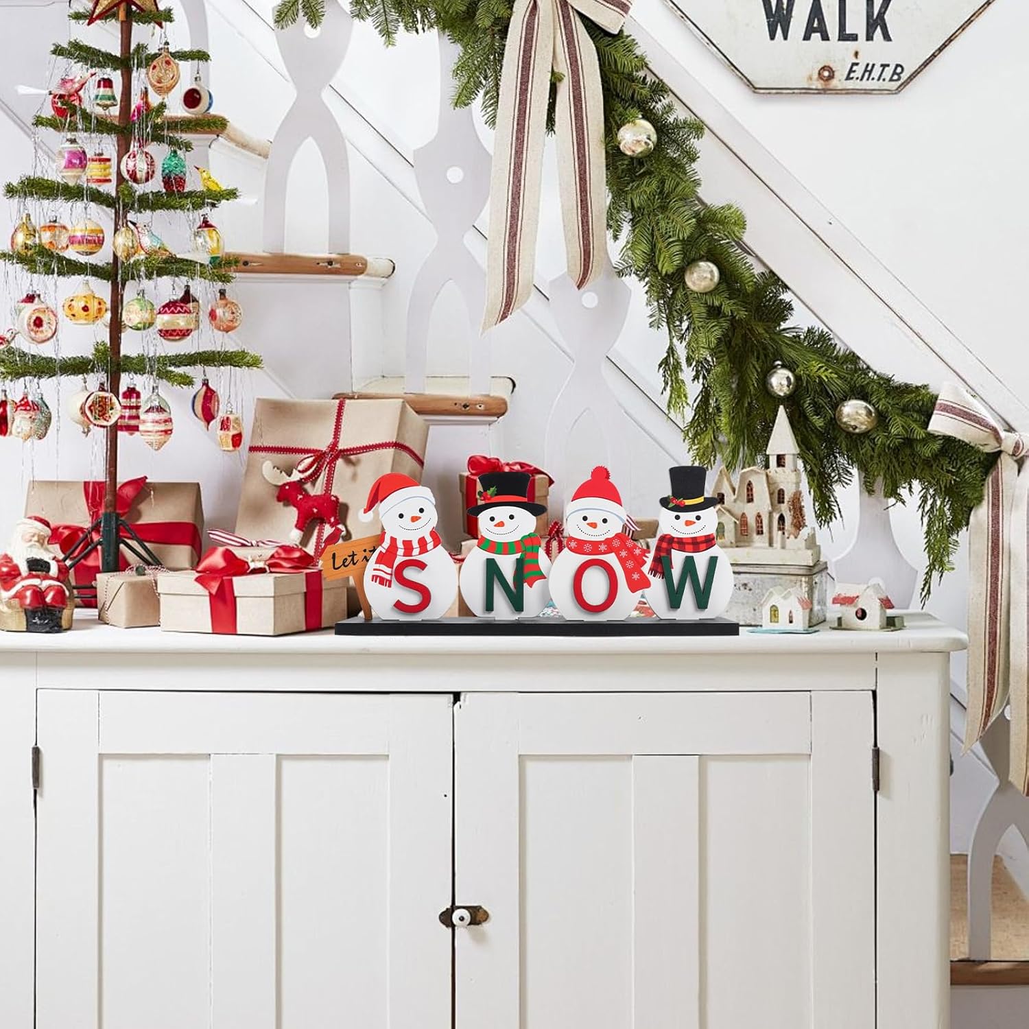 Wooden Snowman Table Centerpieces - Festive Christmas Decor for Holiday Office & Home | Farmhouse Winter Style